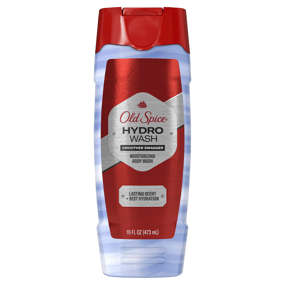Old Spice Hydro Wash bottle with Smoother Swagger scent for daily refresh and confidence.