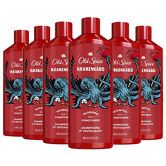 Old Spice Krakengard bottle front shows bold packaging and 2-in-1 formula.