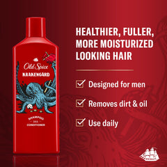 Old Spice Krakengard shampoo lather image highlights cleansing and conditioning in one step.