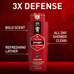 Old Spice Red Collection Swagger label close-up highlighting bold scent for confident grooming.