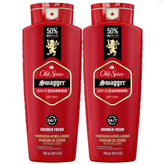 Old Spice Refreshing Body Wash bottle with 24/7 shower-fresh scent for daily cleanse.