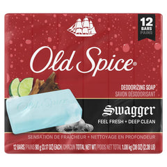 Old Spice Swagger bar soap packaging featuring cedarwood and lime scent for daily freshness.
