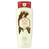Old Spice Timber bottle front showing rugged cedar-mint fragrance for daily freshness.