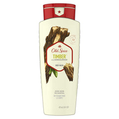 Old Spice Timber bottle front showing rugged cedar-mint fragrance for daily freshness.