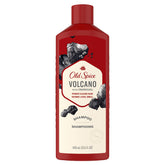 Old Spice Volcano Charcoal Shampoo bottle shows charcoal-cleanse for refreshed barber-quality results