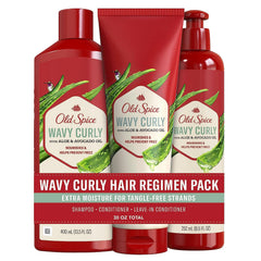 Old Spice Wavy Curly Shampoo bottle pour demonstrates soothing hydration for scalp and curls