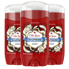 Old Spice Wolfthorn deodorant stick 3oz with twist dial for long-lasting freshness.