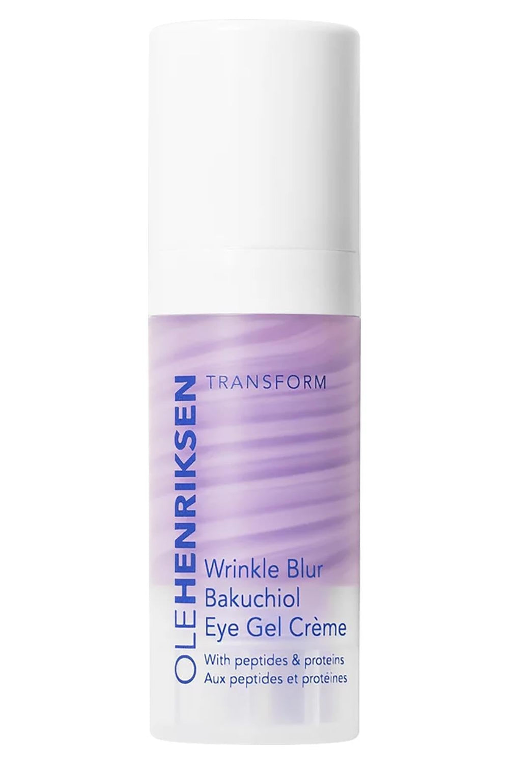 Ole Henriksen Wrinkle Blur Bakuchiol Eye Gel Creme jar showing silky texture for smoother eye skin.