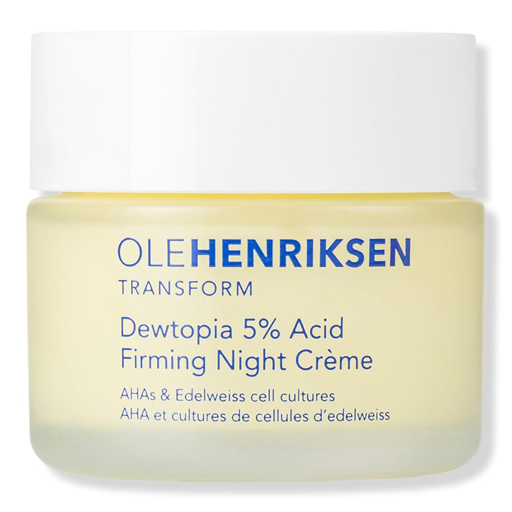 Ole Henriksen Dewtopia jar closeup showcasing rich night cream texture for hydration.