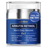 OLELON 8-in-1 face cream bottle close-up for men, anti-aging skincare in action.