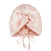OLESILK silk bonnet pink front view highlights luxurious comfort and frizz control.