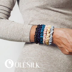 OLESILK silk hair ties in ponytail; lightweight, perfect for thin hair styles.