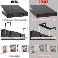 OLIBUY 3 Way Mirror made from high-quality HD glass for clear reflection.