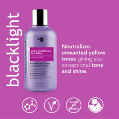 Oligo Professionnel Blacklight Violet bottle pour shows easy 2–5 minute toning routine.