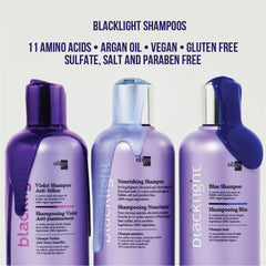 Oligo Professionnel Blacklight Violet Shampoo pump dispense closeup for easy, mess-free application.