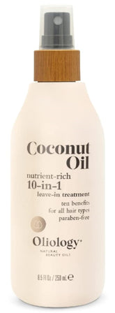 Oliology Coconut Oil 10-in-1 spray bottle detangles and adds shine for all hair types.