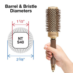 Olivia Garden NT-S40 vented barrel in action promotes faster drying and smoother results.