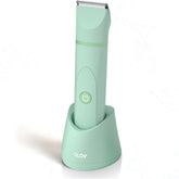 OLOV electric body hair trimmer closeup showing ceramic blade for smooth trimming