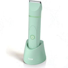 OLOV electric body hair trimmer closeup showing ceramic blade for smooth trimming