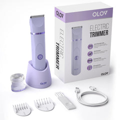 OLOV groin and bikini trimmer close-up shows guard lengths for tailored trimming.