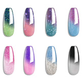 Omainy color-changing set purple to blue swatch shows temperature shift for at-home manicures.