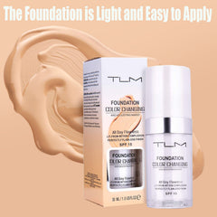 omaky foundation with SPF 15 shown on sample skin for daily protection.