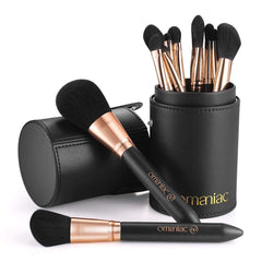 OMANIAC makeup brush set with pearlescent wood handles for precise application