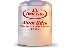 Omega Potassium Alum Stick applied after shaving to soothe minor nicks