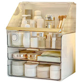Omeily makeup organizer front view with clear cover for quick access to cosmetics