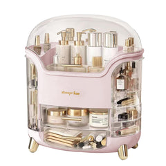 Omeily Upgrade large makeup organizer with clear cover showcases cosmetics for easy daily access.