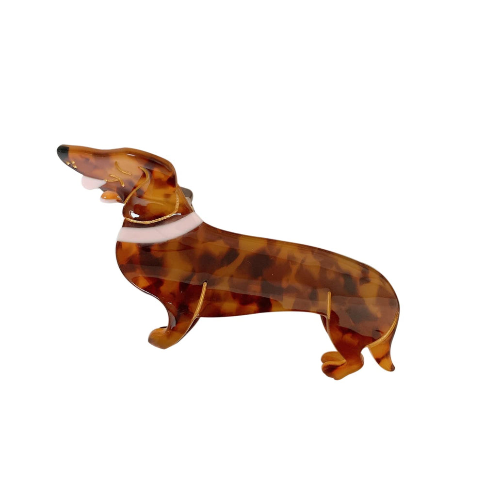 OMG Decor Dachshund hair clip closeup showing non-slip acetate for secure styling.