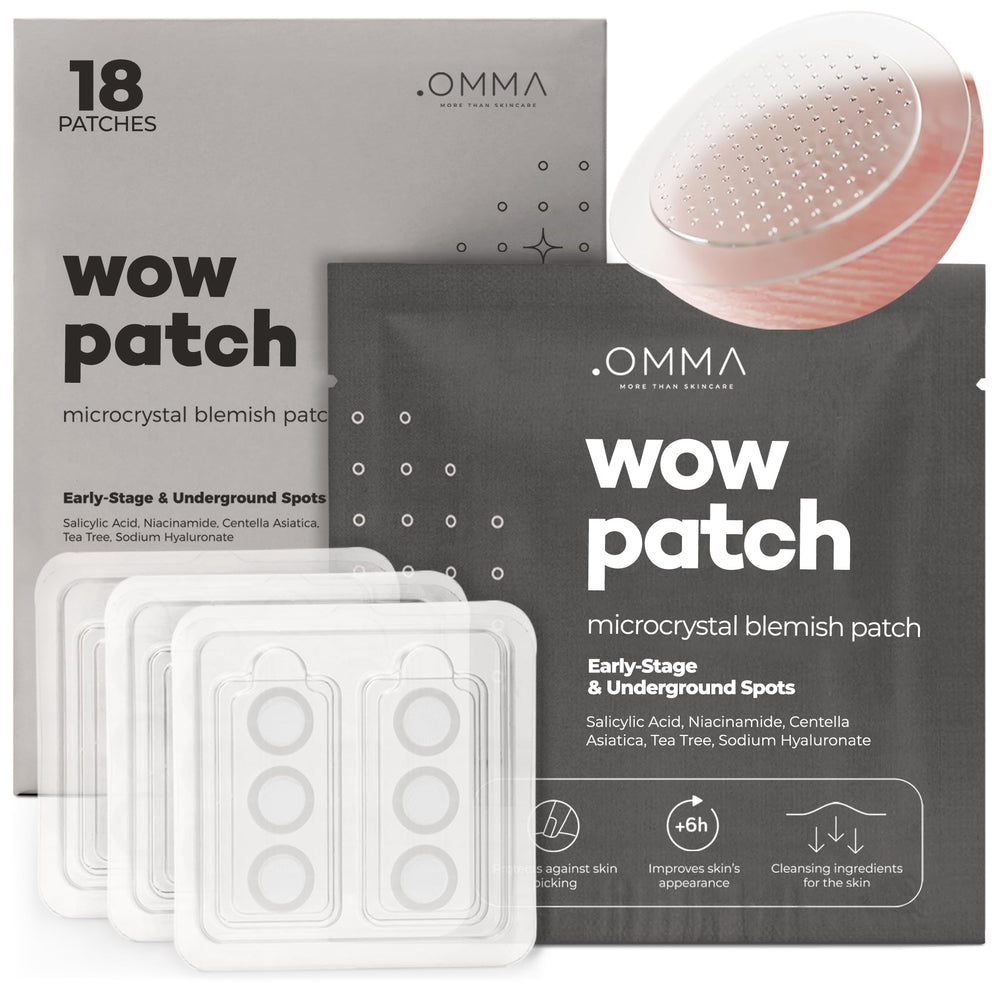 OMMA Korean Microdart Acne Patch pack ready for overnight zit care and deep penetration.