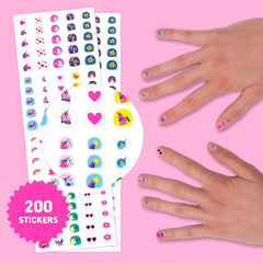 Omy Unicorn Nail Stickers pack shot shows 200 stickers for versatile nail art.