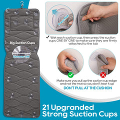 OMYSTYLE bath pillow bottom shows 21 suction cups for secure tub grip