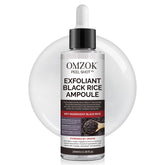 OMZOK Peel Shot Glow Rice Ampoule bottle displaying glow-boosting effects for the skin.
