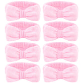 Ondder spa headband 8-pack pink bow keeps hair back during skincare.