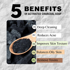 One With Nature charcoal soap bar on dish highlighting exfoliation for smoother skin