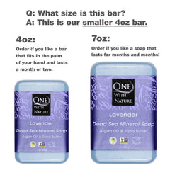 One With Nature Dead Sea Salt Lavender Soap pack side highlights mineral exfoliation