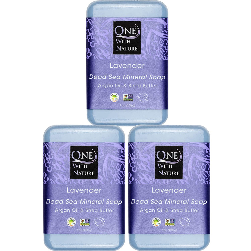 One With Nature Dead Sea Salt Lavender Soap closeup with minerals for smooth skin