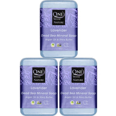 One With Nature Dead Sea Salt Lavender Soap closeup with minerals for smooth skin