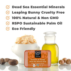 One With Nature Dead Sea Salt Turmeric Soap label detail showing natural ingredients