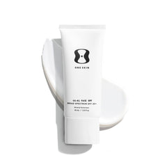 OneSkin FACE SPF OS-01 bottle showing mineral sunscreen shield against UV aging.