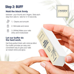 Onsen Secret 3-way buffer block for smooth, even nails.