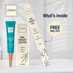 Onsen Secret double-sided nail file 120/180 grit for precise shaping and buffing.