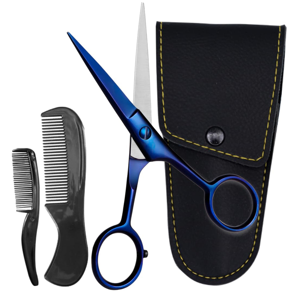 ONTAKI facial hair scissors 5-inch blade close-up for precise beard trimming.