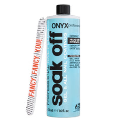 Onyx Professional coconut-scented remover bottle delivers refreshing scent and efficient polish removal for at-home use.
