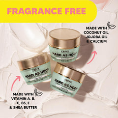 Onyx Professional Hard As Hoof unscented cream being applied to nails and cuticles, quick nourishment