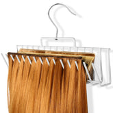 OORAII Hair Extension Holder front view, wide rack for long extensions and ponytails, organized display