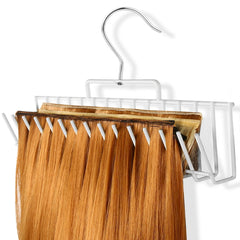 OORAII Hair Extension Holder front view, wide rack for long extensions and ponytails, organized display