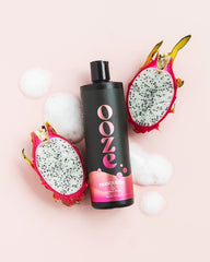 OOZE Passion Fruit Bubble Bath bubbles close-up highlights long-lasting foam for soaking.